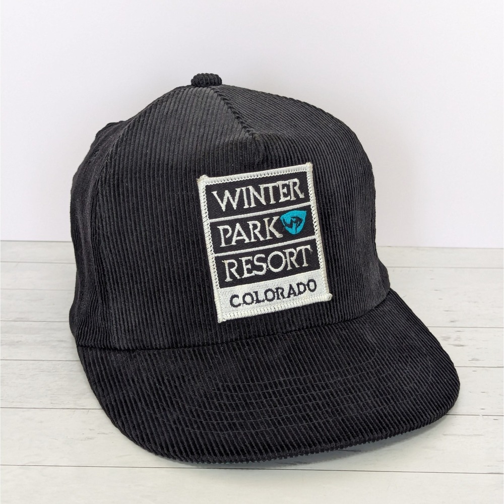 Vtg 80s 90s YOUPOONG Winter Park Colorado Skiing Snapback Corduroy Hat Cap KOREA